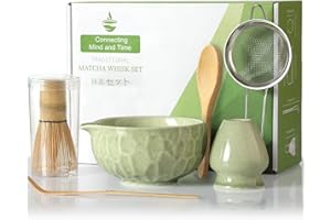 Matcha Whisk Sets,Japanese Matcha Set,Matcha Bowl with Spout,Matcha Whisk and Holder,Bamboo Scoop,Sifter - 6 Pcs Tea Set for 