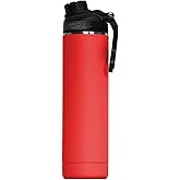 ORCA Hydra 22 oz. 18/8 Stainless Steel Insulated Water Bottle, Screw Top Sports Bottle, Powder Coated, with Silicone Grip Whale Tale Handle, Top Rack Dishwasher Safe - Red