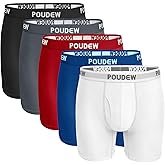 POUDEW Men's Breathable Viscose Moisture Wicking No Roll Waistband Tagless Underwear Boxer Briefs, Pack of 5