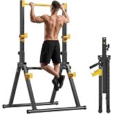 DlandHome Foldable Power Tower Pull Up Bar Dip Station,Triangular Legs | Adjustable Height &amp; Handles,Free Standing Pull Up Bar Multifunction Workout Pull Up Tower Station for Home Gym,Up to 330lbs