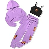 Gaupafmb Girls Clothes 3PC Tie-dye with Butterfly Print Hoodie Sweatshirt Butterfly Print Cami Tops Sweatpants Girls