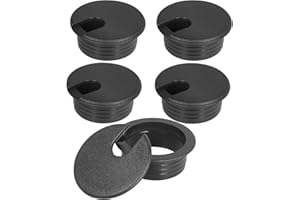 1-1/2" Black Desk Grommet, JTemgle Plastic Cable Hole Cover Computer Table Cord Wire Organizer Caps Desktop Cord Management for Home Office TV Stands Tabletops, 5 Pieces