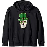 Irish Green Sugar Skull St Patricks Day of the Dead Calavera Zip Hoodie