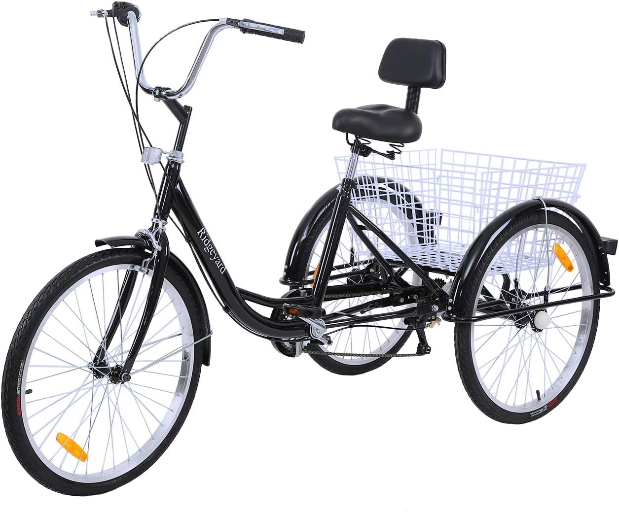 Yonntech 24" 6 Speeds Gears 3 Wheel Bicycle for Adults Adult Tricycle Comfort Bike Outdoor Sports City Urban Bicycle Basket Included