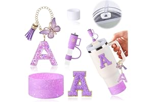 AiScrofa Stanley Cup Accessories Set of 6 PCS, Including Letter Stickers, Letter Chains, Straw Caps, Cup Sleeves, and Spill Proof Stoppers, Purple, 30 Oz 40 Oz, Water Bottle Carrier Set