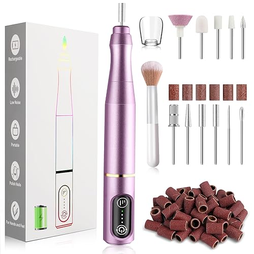 TUOBEO Cordless Nail Drill Electric Nail File Kit Rechargeable Professional Efile Nail Set, Portable Acrylic Gel Nail Polish Remover Machine Pedicure Manicure Tool, 11 Bits 56 Sanding Bands Salon Home