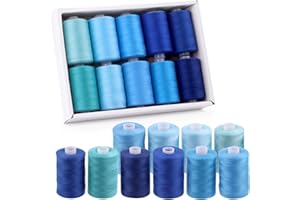 Swpeet 10Pcs 1000 Yards Blue Colors All Purpose Threads Assortment Kit, Handy Polyester Sewing Threads Embroidery Thread, Han
