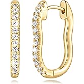 FOCALLIVE Gold Hoop Earrings for Women 14K Gold Hoop Earrings for Women Cute Square Hoops Earring for Womens with Cubic Zirconia Irregular Curved Silhouette Square Hoops Earring for Womens 24mm