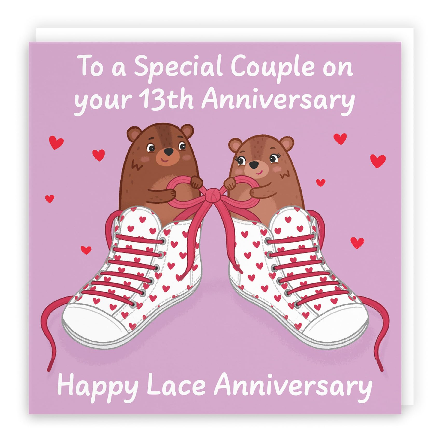 Hunts England - Couple 13th Anniversary Card - Lace Anniversary - 13 Years - Cute Fun Bears Card - Love Story Collection