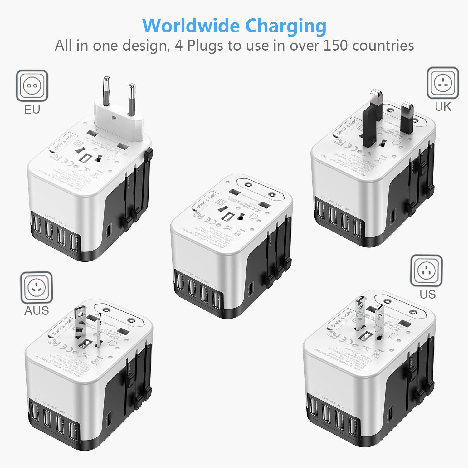 2 x 15A Outlet Adapters for US to Europe EU Italy Spain Iceland RXSQUL European Travel Plug