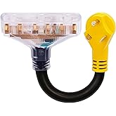 PEAKTOW 30 Amp to 20 Amp 110 Voltage RV Distribution Adapter 30 Amp to Triple 15 Amp / 20 Amp, NEMA TT-30P Male to Nema 5-20R