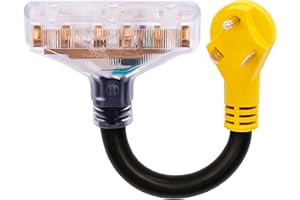 PEAKTOW 30 Amp to 20 Amp 110 Voltage RV Distribution Adapter 30 Amp to Triple 15 Amp / 20 Amp, NEMA TT-30P Male to Nema 5-20R