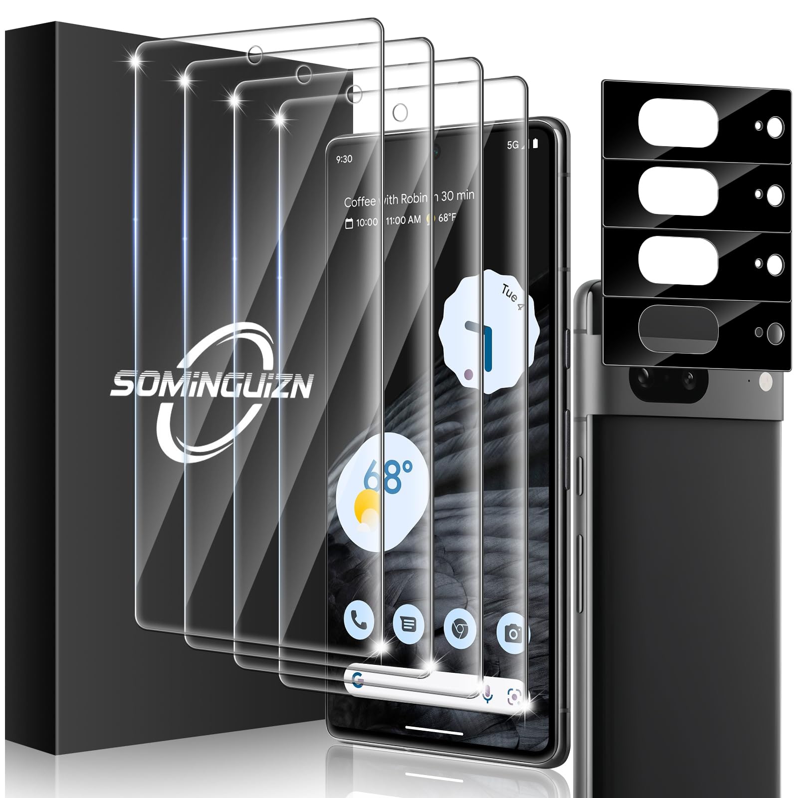 SOMINGUIZN 4+4 Pack for Google Pixel 7 Screen Protector & Camera Lens Protector, 9H Tempered Glass Cell Phone Protector, Anti-Fingerprint Camera Case (Pixel 7)