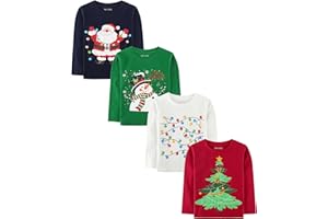 WVQ Cotton 4 Pack Toddler Long Sleeve Shirts 2T to 5T Toddler Boys Girls Clothes Shirts Kids Animals Prints Tops Tees
