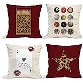 NaZaUK Red Preppy Cheetah Pillow Cover, Retro 8 Balls Decor Pillow Cases Set of 4, Trendy Y2K Leopard Room Decor Aesthetic, Girls Stockholm Room Decoration for Teen Girls Dorm Bedroom Home