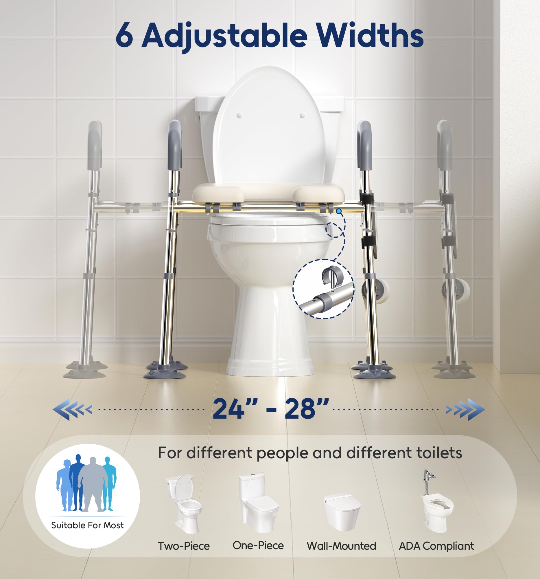 Raised Toilet Seat with Handles, Width & Height Adjustable Toilet Seat Risers for Seniors, Heavy Duty 400lbs Elevated Toilet Seat for Elderly, Pregnant, Handicap, Fit Any Toilet