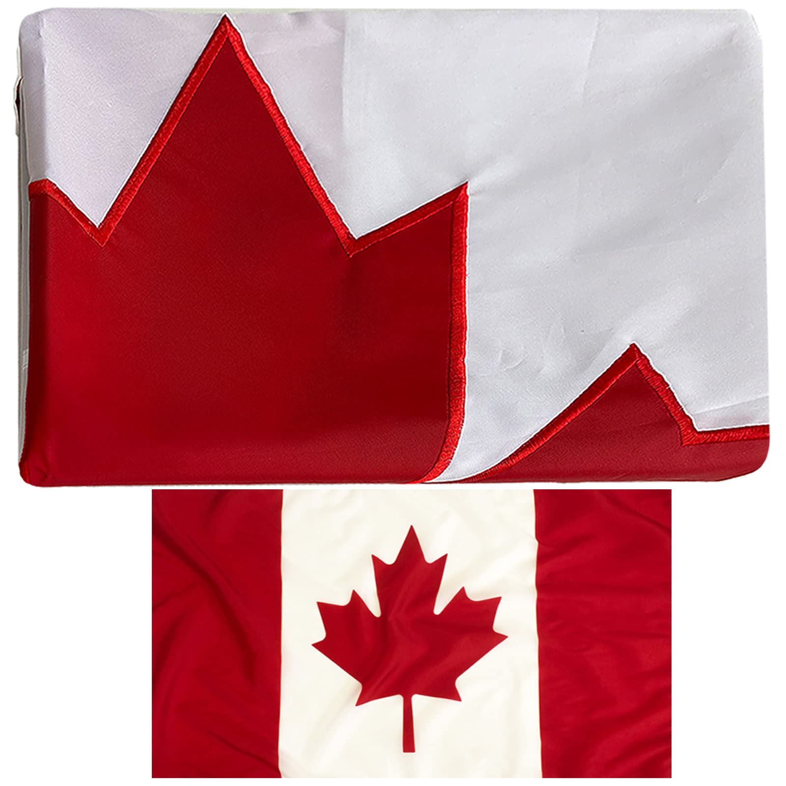 Photo 1 of Canada Canadian Flag Embroidered 3x5 Outdoor Double Sided Heavy Duty Canadian National Flags Banner for Outside 3ply Embroidered with 2 Brass Grommets Vivid Colors Waterproof
