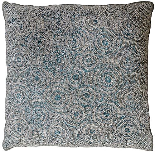"Godiva" Embroidered Beaded Decorative Pillow Cover 22" Teal Blue Silver