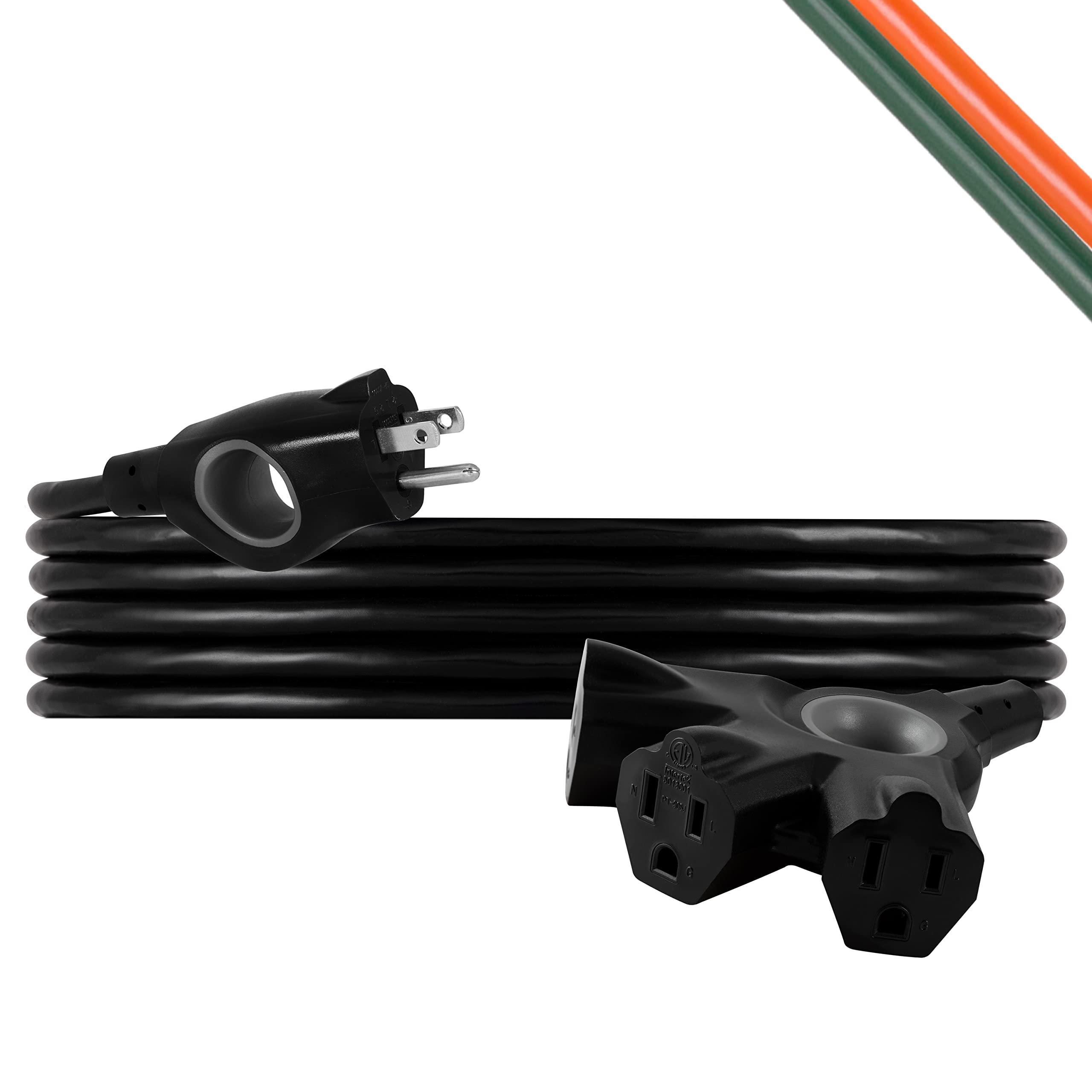 UltraPro Outdoor Extension Cord, 15 Ft, 3-Outlet Extension Cord Outdoor, Heavy Duty 3 Prong Extension Cord, 125 VAC Extension Cord with Multiple Outlets, Long Extension Cord, 1 Pack, Black, 67827