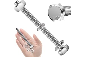 Mywish (10 Sets) 1/4-20x3" Hex Head Stainless Steel Bolts and Nuts with Flat & Lock Washers, 304 Stainless Steel 18-8, Fully 