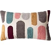 vctops Boho Geometric Tufted Lumbar Decorative Throw Pillow Cover Farmhouse Cotton Embroidery Accent Cushion Case for Couch Sofa Bed (Embroidery7, 12"x20")