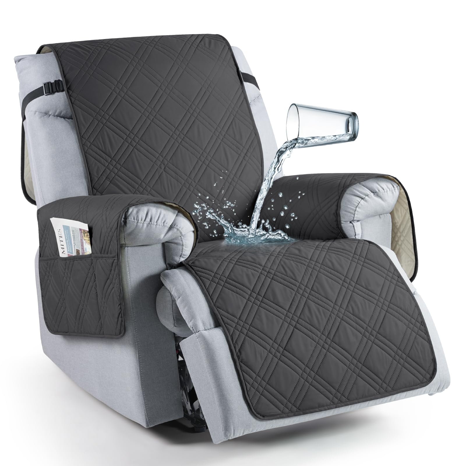 Photo 1 of TAOCOCO Waterproof Recliner Chair Covers 30 Inch Wide, Oversized Recliner Covers for Recliner Chair with Pocket, Recliner Slipcovers with Straps Furniture Protector for Kids Pets (30'', Charcoal Gray)