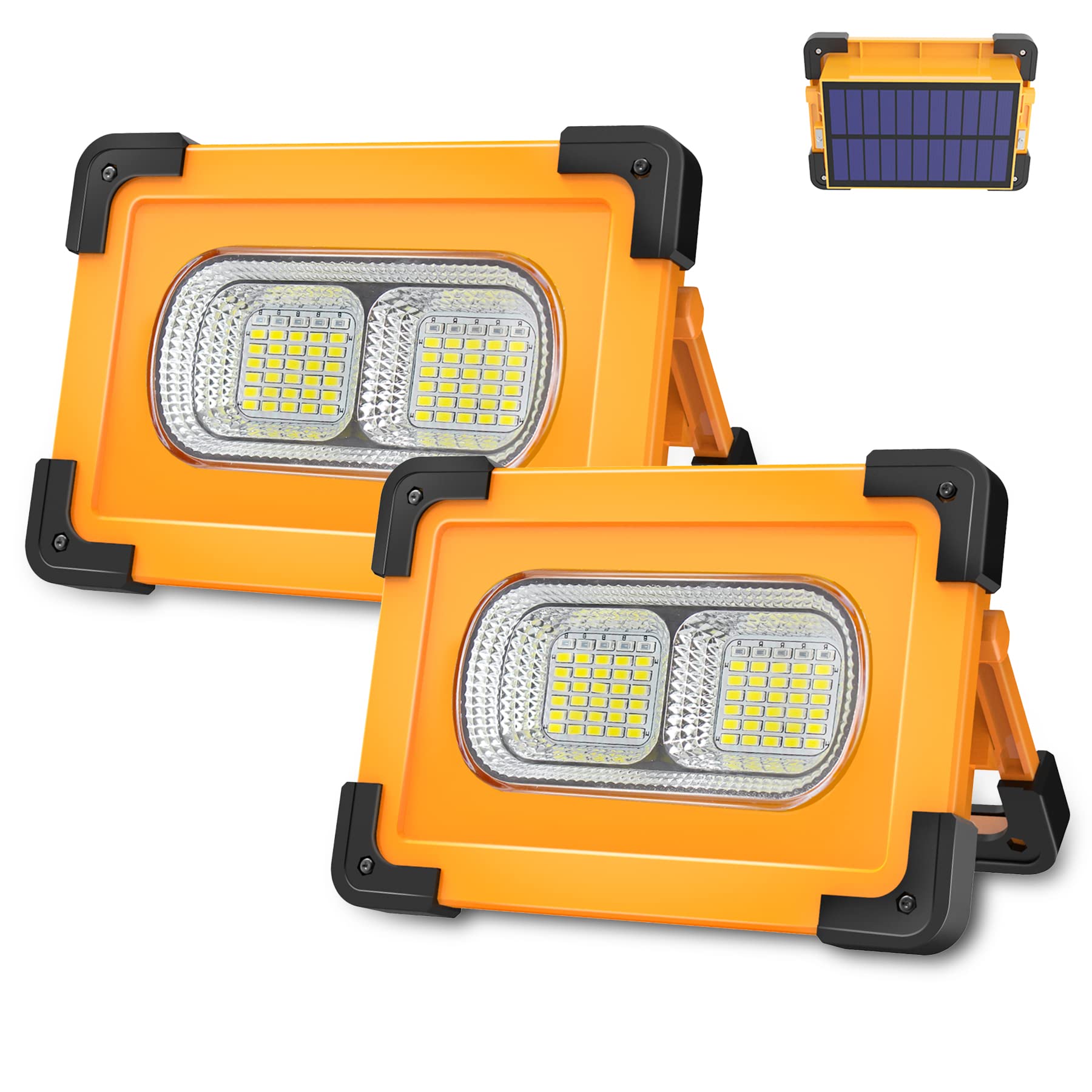 Photo 1 of T-Sun 80W Solar Work Lights, Rechargebale Portable Work Light, 4 Modes Outdoor Waterproof Solar Lights for Camping, Fishing, Hiking, Car Repairing, Job Site Lighting-2 Pack