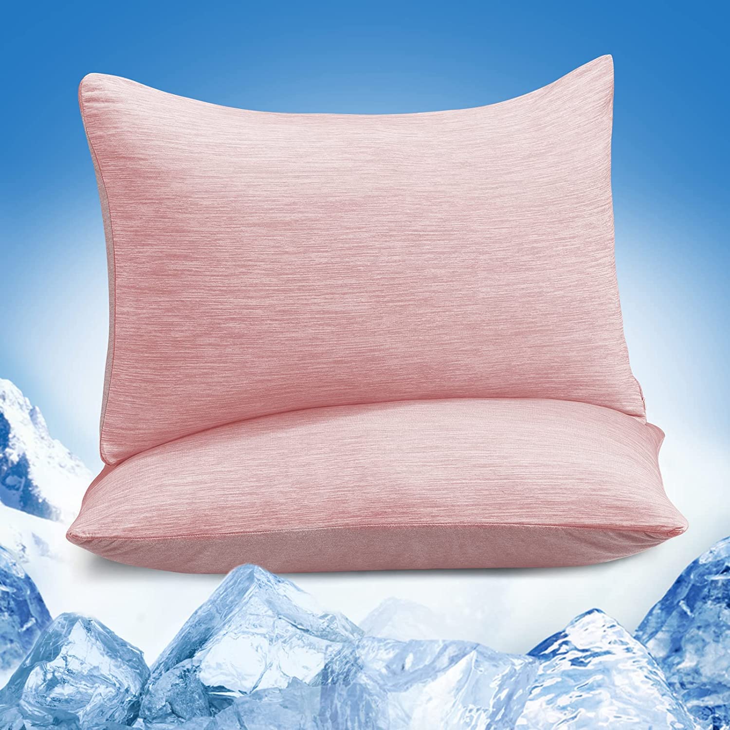 Marchpower Cooling Pillow Cases, 2 Pack Japanese Arc-chill Q-MAX 0.5 Cooling Fiber Cool Pillowcases, Breathable Cool Pillow Covers with Double-Sided Design Skin-Friendly Anti-Static - 50X75cm, Pink