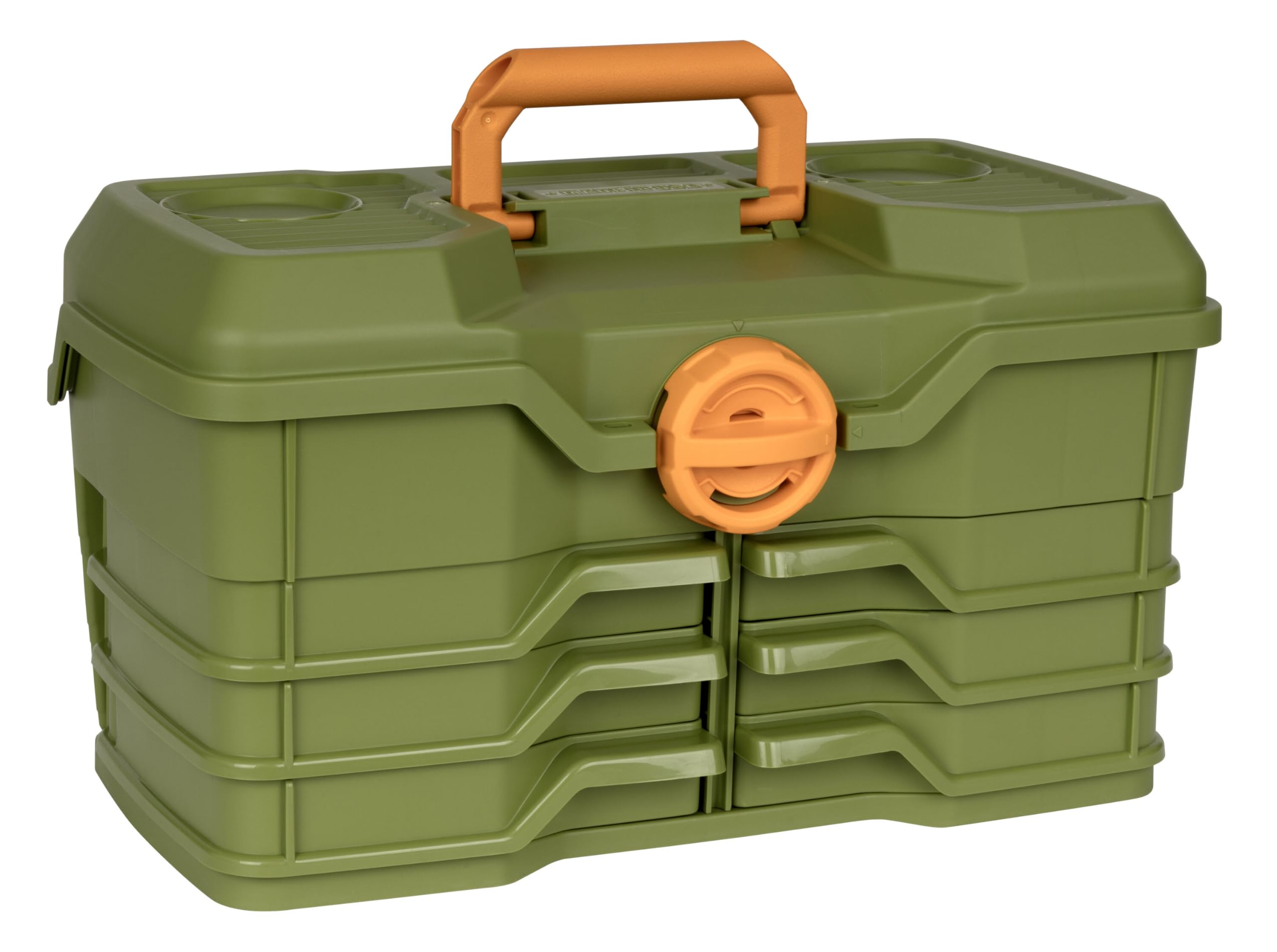 Photo 1 of **BROKEN FRONT LATCH**Flambeau Outdoors NextGen 6/0 Large Tackle Box, 6 Pivot Trays, 32 Compartments, Advanced Tackle Storage Organizer, Green