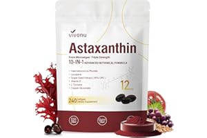 VIVONU Astaxanthin 12mg, 240 Softgels, Fresh Haematococcus Pluvialis 10 in 1 Astaxanthin Antioxidant Supplements, Contains Lycopene, Grape Seed, Vitamin E, & More, Supports Eye Joints Skin Health, 1 Bag