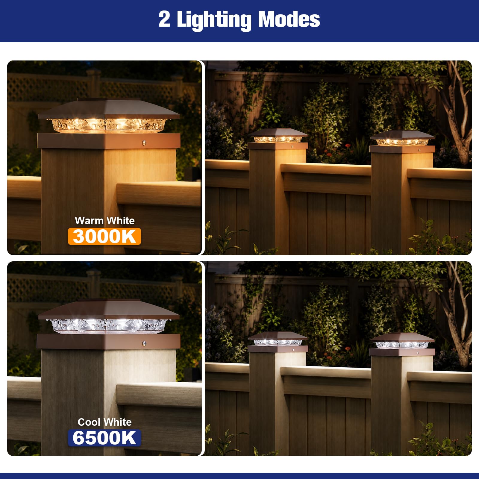 Condition photo showing New/Like New for aponuo solar post cap lights for 4x4 posts - ip64 waterproof, 3000/6500k led, wireless fence lights & deck lights for patios, gardens, and yards, brown-warm/cool white, 8-pack brown-warm/cool white 8 pack