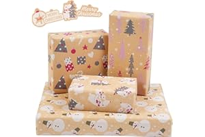 BIOBROWN Christmas Wrapping Paper Large Sheet Kraft Wrapping Paper for Christmas Folded Flat 27.5 inch X 39.4 inch per Sheet Total 4 Sheets