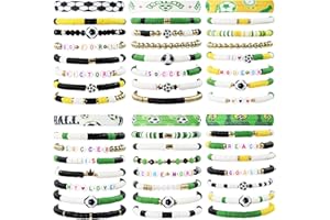 yesaior 48pcs Sports Charm Bracelets Sports Party Favors Bracelets, Softball Volleyball Basketball SoccerPlayer Gifts Beaded Clay Adjustable Bracelets Jewelry Sports Gifts Supplies for Teen Adults