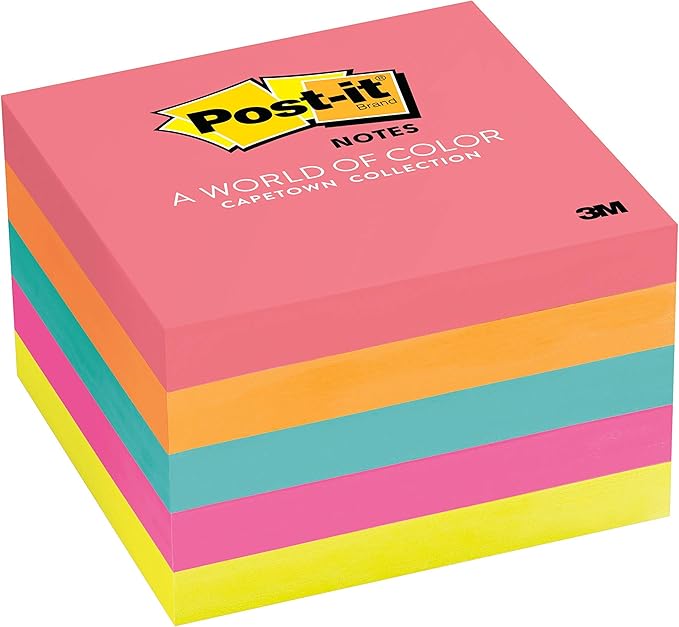 Original Pads in Neon Colors, 3 x 3, Five Neon Colors, 5 100 Sheet Pads