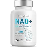 UltraViat NAD+ Supplement 1000mg, Premium NAD+ & Resveratrol Complex for Energy & Anti Aging - 60 Capsules