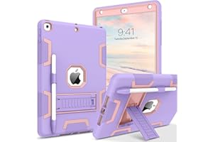 VENINGO Case For iPad 7th/8th/9th Generation, iPad 10.2 2021/2020/2019, 3 in 1 Heavy Duty Rugged Shockproof Protective Tablet Cover with Stand Pen Holder,Purple/Rose Gold