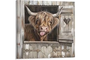 CHUKIWIS Highland Cow Bathroom Wall Art Decor Highland Cow Farmhouse Wall Canvas Artwork Funny Vintage Cattle Poster Prints Suitable for Gift and Hung in Bathroom Toilet Living Room Kitchen 20"x20"