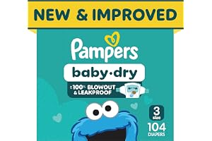 Pampers Baby Dry Ultra Cushiony Diapers, Size 3 (13-26 lbs), 104 Count, Up to 100% Leakproof (Packaging May Vary)