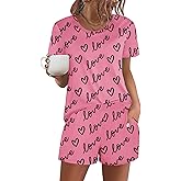 Ekouaer Women's Pajama Sets Short Sleeve Pjs 2 Piece Top and Shorts Sleepwear Comfy Soft Lounge Sets with Pockets