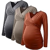 Maternity Shirt Long Sleeve Top Wrap V Neck Blouse Cross Over Nursing Tshirt