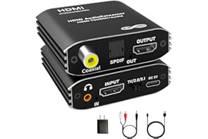 DUOYUTING 4K HDMI Audio Extractor, Convert HDMI to Optical S/PDIF Coaxial and 3.5 Aux RCA, for TV Fire Stick, Speakers, PS5, Blu-ray Player, Amplifier, Headphones [Supports Dolby Atmos Digital Plus, DTS],