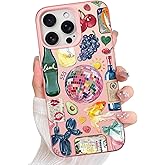 Jefonha Compatible with iPhone 16 Pro Case Cute Aesthetic for Women Girls, Classic Retro Western Grapes Fruit Drinks Fish Bow Collage Phone Case, Shockproof Protective Cover