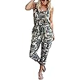 KIRUNDO Women's 2025 Summer Jumpsuits Casual Sleeveless Jumpsuit Drawstring Elastic Waist Romper Pajama with Pockets
