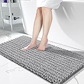Yimobra Bathroom Runner Rug 60x24 Inch - Extra Long Non Slip Chenille Bath Mat, Soft & Absorbent, Machine Washable Shaggy Hallway Carpet for Vanity Tub Shower, Gray Home Decor Accessories