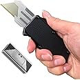Caressolove Automatic Utility Knife, Black Razor Blades Pocket Knife, Box Cutters Retractable Heavy Duty, Premium Safety Push Button Knife with 5PCS Blades