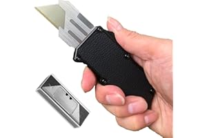 Caressolove Automatic Utility Knife, Black Razor Blades Pocket Knife, Box Cutters Retractable Heavy Duty, Premium Safety Push Button Knife with 5PCS Blades