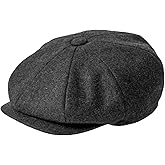 JANGOUL Men Wool Blend 8 Panel Newsboy Cap Tweed Cabbie Hat Snap Brim