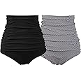 COCOPEAR Women's Ruched High Waisted Bikini Bottom Retro Vintage Swim Short Tankinis