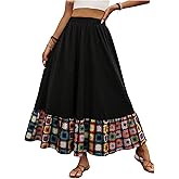 SweatyRocks Women's Floral Ruffle Maxi Skirts A Line High Waisted Vacation Boho Skirt