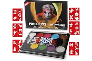AWLEE Face Painting for Kids - 15 Color Face Paint Kit, Face Painting kit with 30 Stencils Professional Water Based Face Paint Kit Non Toxic and Easy to Use Face Paint Stencils Kit Body Painting